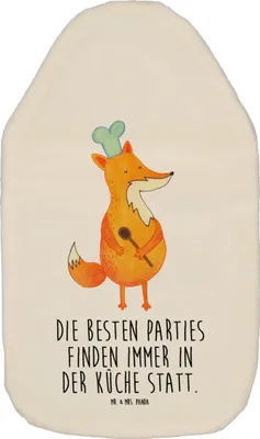 Produktbild von Mr. & Mrs. Panda Wärmflasche Fuchs Koch - Weiß - Geschenk, Wärmekissen, Chefkoch, naturkautschuk, Bäcker, Flauschige, wärmebeutel, mit Bezug, Spruch Lustig, Hungrig