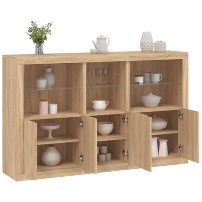Produktbild von vidaXL Sideboard mit LED-Leuchten Sonoma-Eiche 162x37x100 cm