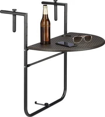 Produktbild von Relaxdays Balkonhängetisch BASTIAN klappbar, 3-fach höhenverstellbarer Klapptisch, Tischplatte B x T: 60 x 40 cm, braun
