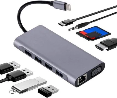 Image de Hub USB-C 11-en-1 avec charge rapide 4K et port Ethernet