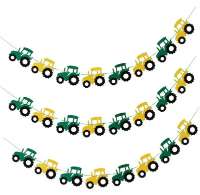 3er-Set Traktor-Wimpelkette aus Filz, 3 m, für Party & Deko