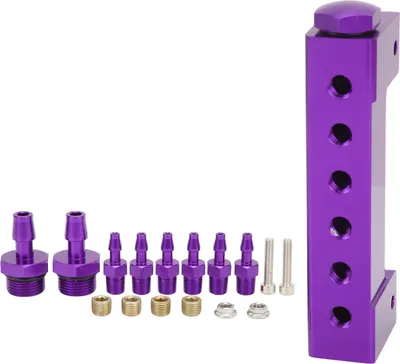 Produktbild von 6-Port-Vakuumblock-Ansaugkrümmer-Kit 1/8 Zoll NPT-Anschluss 1/2 Zoll Einlassauslass Universal für PKW-LKW-Turbos Lila
