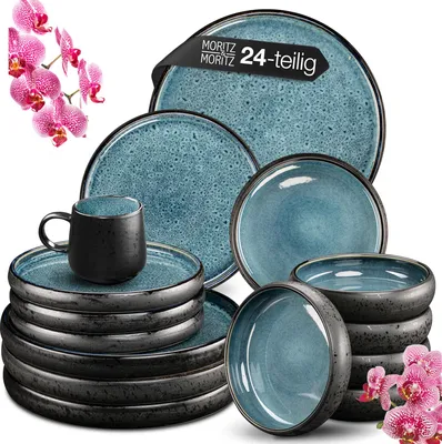 Produktbild von Moritz & Moritz SOLID 24-tlg Steinzeug Geschirr Set 6 Personen Blau