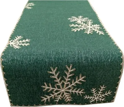 Produktbild von Tischdecke, Weihnachtstischdecke, glänzend, Schneeflocken 140x200 Grün