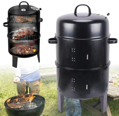 Image de Barbecue au charbon de bois avec thermomètre   Barbecue fumoir  3 en 1  Barbecue fumoir / baril fumoir   Barbecue de camping pour le jardin ou le camping