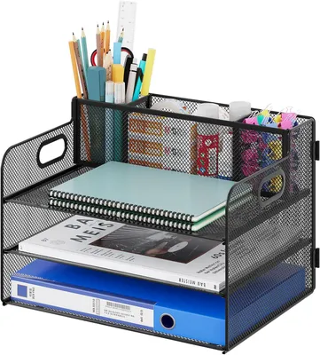 Produktbild von Ablage EasyPAG Schreibtischregal, A4, 3 Fächer, Metallnetz, Schreibtisch-Organizer, Briefablage, Schreibtisch-Organizer, Briefablage für Zuhause und S