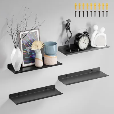 4er-Set schwebende Metall-Wandregale 30 cm, schwarz