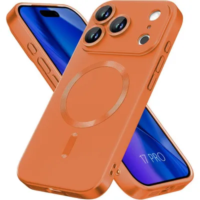 Image de Coque pour iPhone 17 Pro, Protection Silicone Liquide Fine Antichoc avec Anneau Magnétique - Orange