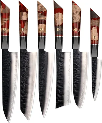 Produktbild von Set Damast Küchenmesser Arata - Rot | Hochwertige japanische Messer KP37339
