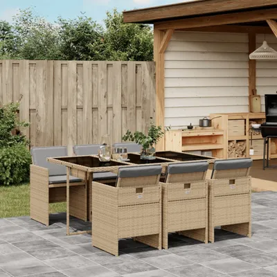 Produktbild von BEI CLORIS Gartenmöbel Set Balkonmöbel-Set 7-tlg. Garten-Essgruppe mit Kissen Beigemischung Poly Rattan - Gartenmöbelgarnituren Neu2659562 3parcel