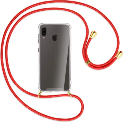 Produktbild von Handykette Backcover-Schutzhülle mit Band (Metall goldfarben) für Samsung Galaxy A20e - rot