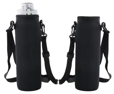 Produktbild von Flaschenhüllen – Mini-Flaschenhüllen – Neopren – 8 x 22 cm – Set mit 2 Stück – Mit verstellbarem Schultergurt – Schwarz