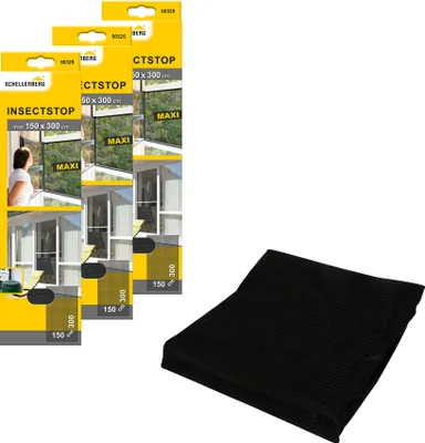 Produktbild von Schellenberg 3er Pack 50325 Fliegengitter Maxi für große Fenster, Insektenschutz und Mückenschutz, anthrazit, 150 x 300 cm