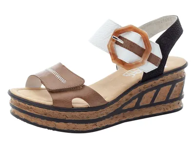 Produktbild von Rieker Damen Sandaletten mit Keilabsatz, Beige, 41 EU, aus Kunstleder, Synthetik, Textil, modisch-sportlich für Sommer & Alltag, Modell 68176-64