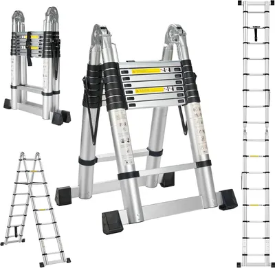 Produktbild von STANEW Teleskopschreite 5m(2,5+2,5), Klappschräge 2 in 1, Teleskopschreite aus Aluminium, Klappschräge mit Innen- und Außenarbeit, Ladung 150 kg