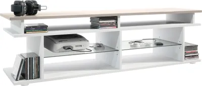 Produktbild von Vladon TV Board Movie V3 Game On 138,5 x 39 x 37,5 cm , Korpus in Weiß matt, Game Aufsatz in Sandgrau Hochglanz