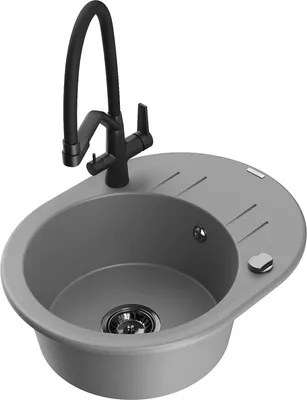 Produktbild von Mexen Kevin 1-Becken-Granitspüle mit Mischbatterie Duo, Grau - 6517-71-671701-70-B