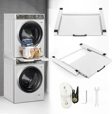 Produktbild von Verbindungsrahmen für Waschmaschine/Trockner, Tussenstuk wasmachine & droger Wit, Zwischenbaurahmen mit Ausziehplatte, Universal