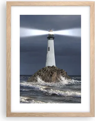 Produktbild von Gerahmtes Poster - Rahmen in heller Eiche - Leuchtturm Meer - 30x40 cm - Wand Bild - Wanddeko - Wandbilder - Kunstposter - Wandposter - Bilderrahmen - Bilder - Kunstdruck - Wandbild - P2NPA30x40-3550