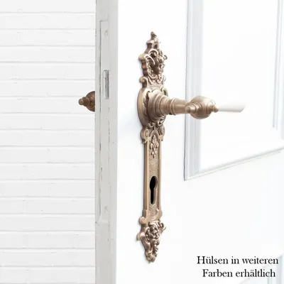 Produktbild von Drückergarnitur für Haustüren-Porzellangriff | PZ92 | Messing patiniert