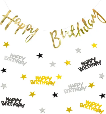 Produktbild von Oblique Unique Happy Birthday Geburtstag Party Deko Set - Girlande + Konfetti - gold silber schwarz