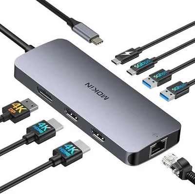 Zdjęcie produktu dla Stacja dokująca USB c 13W1 hub laptopa 3 monitory 4K 100W