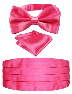 Produktbild von Herren Fliegen-Kummerbund-Pocket Square Set Paisley Hot Pink Polyester Einheitsgröße