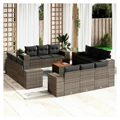 Produktbild von 13-teiliges Gartensofa-Set mit grauen Kissen aus Polyrattan, Outdoor-Sofas für den Außenbereich
