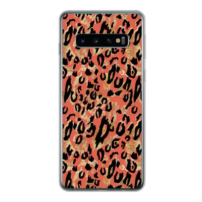 Produktbild von MuchoWow® Handyhülle Schutzhülle Hülle für Samsung Galaxy S10 Pantherdruck - Gold - Rosa Silikon Softcase Handy Hülle - Handytasche