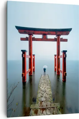 Produktbild von Bild auf Leinwand - Leinwandbild - Einteilig - Itsukushima-Jinja Tempel Regenschirm - 70x100cm - Wand Bild - Wandbilder - Leinwanddruck - Wanddekoration - Leinwand bilder - Wandbild - PA70x100-4241