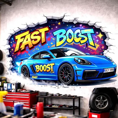 Produktbild von Decords Wandtattoo – blauer Rennwagen im Graffiti-Stil, 40 cm