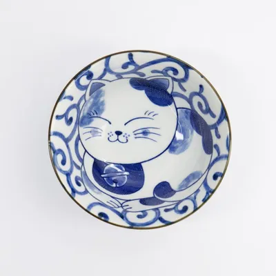 Produktbild von Japan Culture Katzen Schalen Kawaii Sleepy Blue Neko Cat 15x7cm Blau