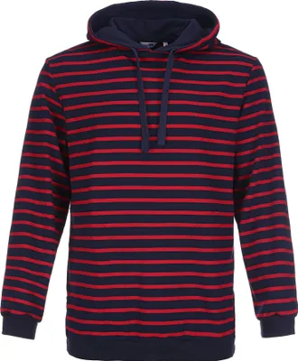 Produktbild von modAS Bretonisches Kapuzenshirt Pullover gestreift Uni – Streifenpullover Ringelpullover mit Kapuze aus Baumwolle in Blau/Rot Größe M