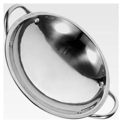 Produktbild von Edelstahl Wokpfanne 24cm Rundboden Hitzebeständiger Metallkochtopf mit Doppelgriffen für Haushalt und Camping