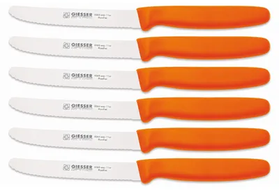 Produktbild von 6er Set Giesser Brötchenmesser Tomatenmesser Küchenmesser 3mm Wellenschliff Klinge 11cm - orange