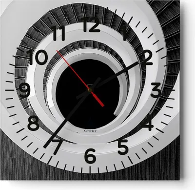 Produktbild von Wanduhr - Quadrat - Glasuhr - Stück Modern Treppe - 30x30cm - Schleichendes Uhrwerk - Lautlos - zum Aufhängen bereit - Dekoration Modern - Wanddekoration aus Glas - C4AC30x30-4132