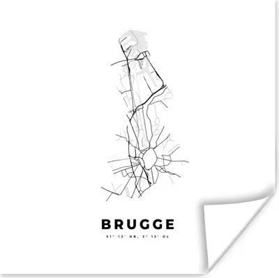 Produktbild von MuchoWow® Poster Stadtplan - Schwarz und weiß - Karte - Brügge - Belgien - Karte 75x75 cm - Wand Dekoration