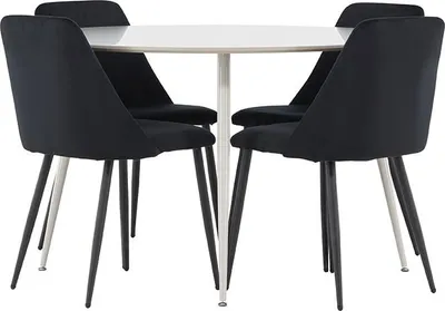 Produktbild von Plaza Essgruppe Tisch Ø120cm und 4 Velours Stühle beige.
