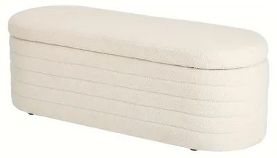 Imagen del producto de Banco de almacenamiento de 117x41,5 cm - Zapatero blanco con tejido tipo "teddy", asiento acolchado y amplio espacio de almacenamiento