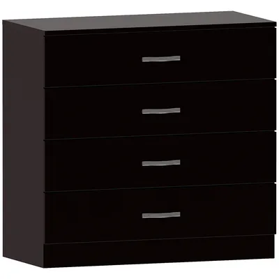 Image de Commode 4 tiroirs Riano – Meuble rangement chambre noir bois et métal à assembler