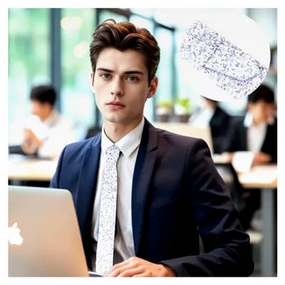 Produktbild von Herren Krawatten, Blau-weiße Blumen, Formale Krawatte, Baumwolle, Leinen, für Büro, Business, Hochzeit, Bräutigam, Trauzeuge