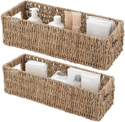 Produktbild von Ibenzoa® Aufbewahrungskörbe aus natürlichem Seegras, handgeflochten, 2er-Set mit Griffen & Metallrahmen, 38 x 17 x 11 cm / 34 x 13 x 9 cm