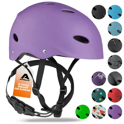 Produktbild von Apollo Skaterhelm Herren, Damen und Kinder | Kinderfahrradhelm | Verstellbar | Skateboard, Bmx Helm Kinder | Größe S/M (48-55 cm) - lila