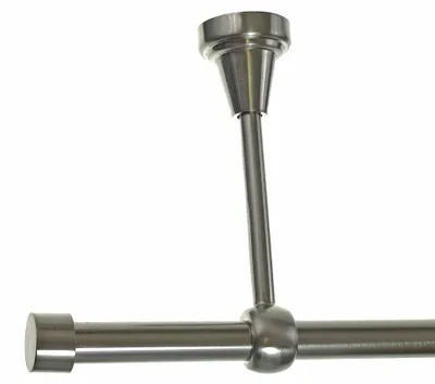 Produktbild von Gardinenstange Set Edelstahl Look Metall Ø 16mm zur Deckenträger 1-lauf Kappe, Länge wählbar H14 E16