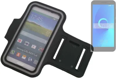 Produktbild von Kompatibel mit Alcatel 1S Neopren Jogging Armband Sportarmband Oberarmband schwarz kompatibel mit Alcatel 1S mit Reflektor Streifen. Fitness Lauf