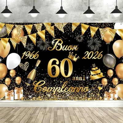 Produktbild von Geburtstagsbanner 60 Jahre, 180 x 110 cm, Gold Schwarz, für Feier und Fotohintergrund