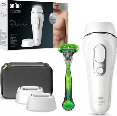 Produktbild von Silk-expert Pro IPL PL5145 (weiß/silber, inkl. Tasche + Breiter Aufsatz + Gillette Body Rasierer)