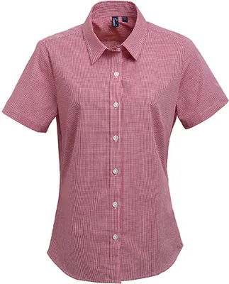Zdjęcie produktu dla Damska bawełniana koszula z krótkim rękawem Premier Workwear Microcheck (Gingham)