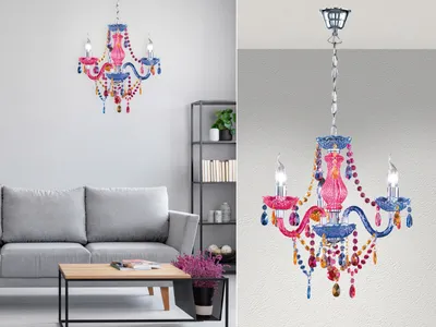Produktbild von pendelleuchte Lüster150 cm Stahl/Acryl Chrom/Blau/Rosa