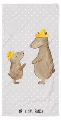 Produktbild von Mr. & Mrs. Panda Handtuch Bären mit Hut - Grau Pastell - Geschenk, Vater, Badehandtuch, Familie, Duschtuch, Daddy, Vatertag, Großes, Kinder, Muttertag, Strandtuch